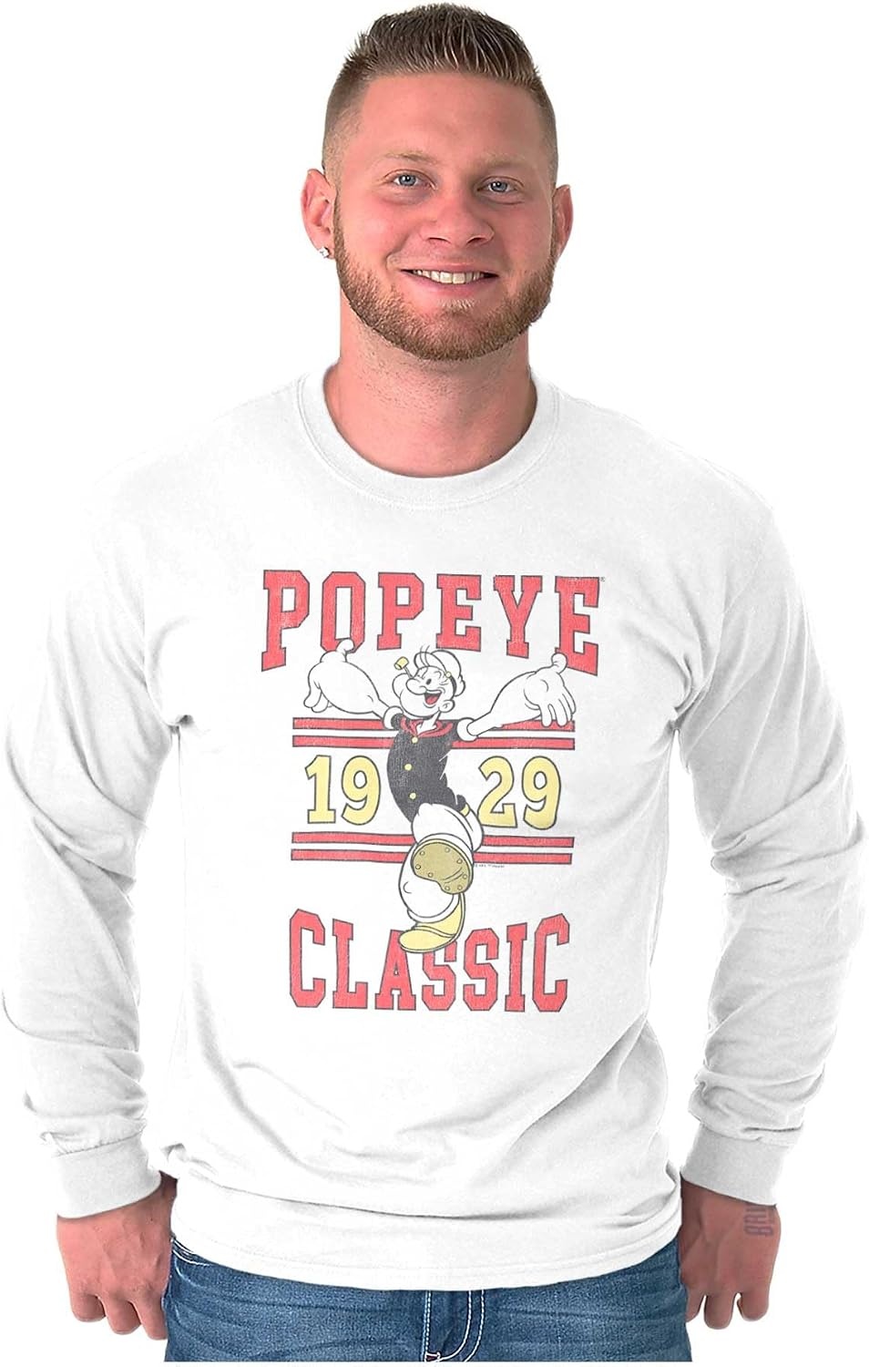 image:imageClassic Popeye Vintage Varsity Long Sleeve Tshirt Men WomenWhite