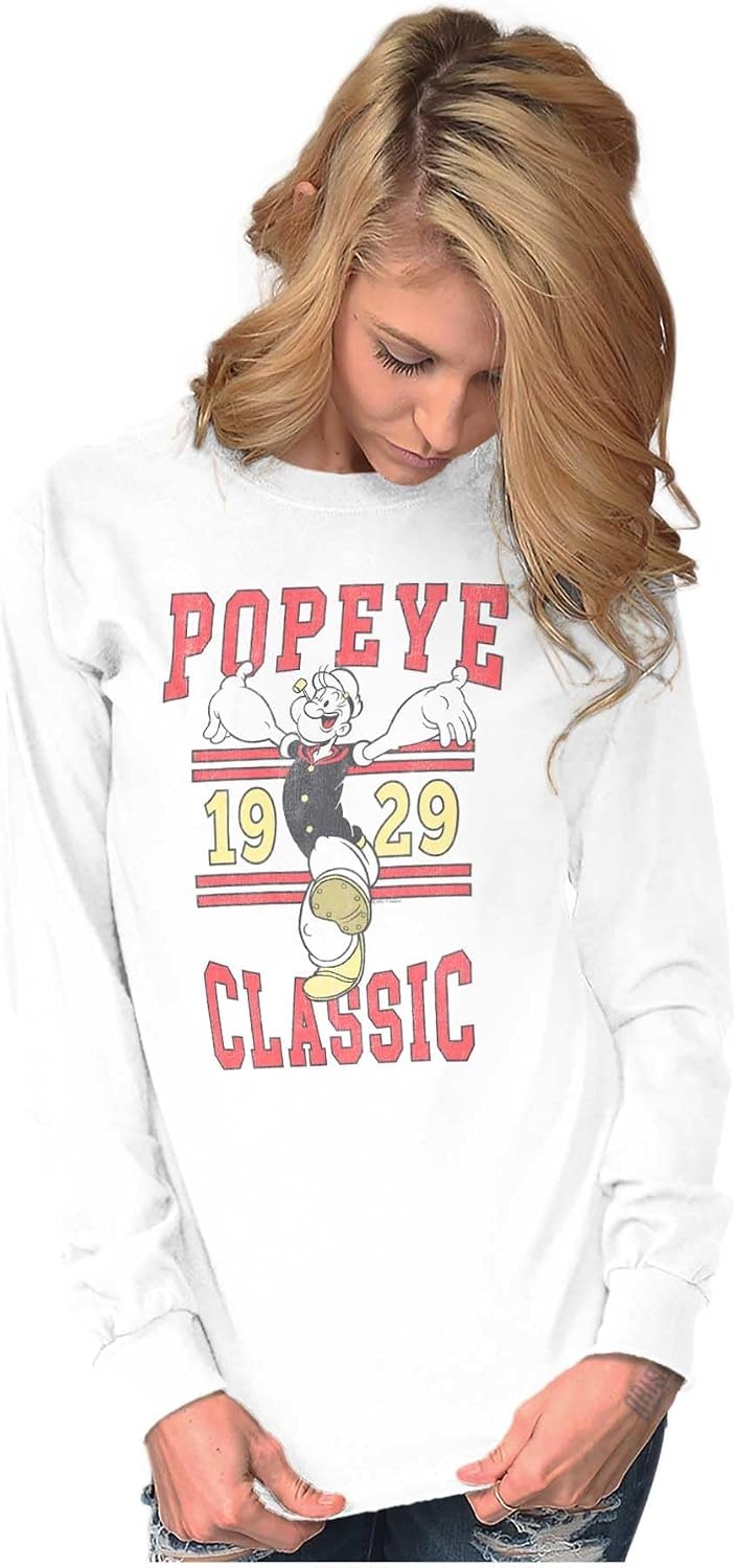 image:imageClassic Popeye Vintage Varsity Long Sleeve Tshirt Men WomenWhite