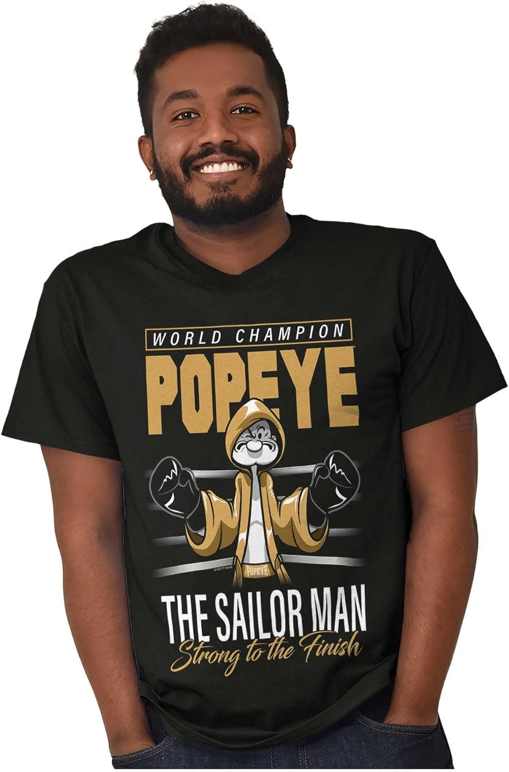 image:imagePopeye Boxing Champion Fight Poster Graphic T Shirt Men or WomenBlack Strong to the Finish
