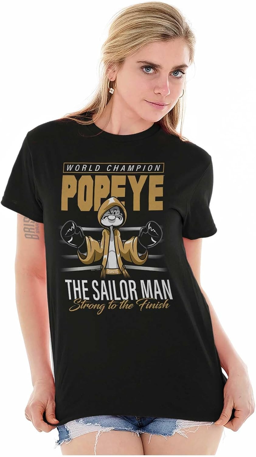 image:imagePopeye Boxing Champion Fight Poster Graphic T Shirt Men or WomenBlack Strong to the Finish