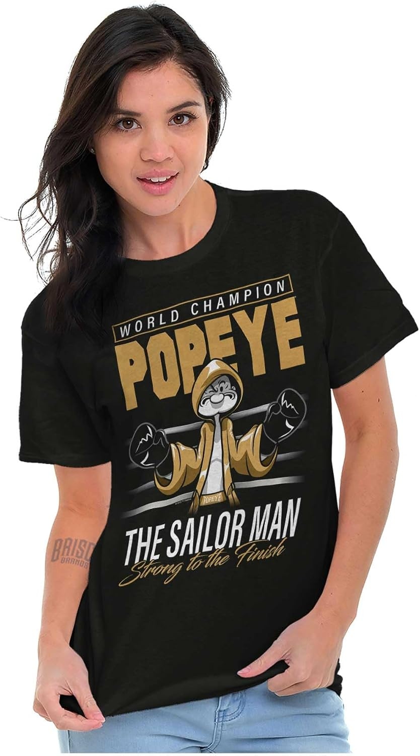 image:imagePopeye Boxing Champion Fight Poster Graphic T Shirt Men or WomenBlack Strong to the Finish