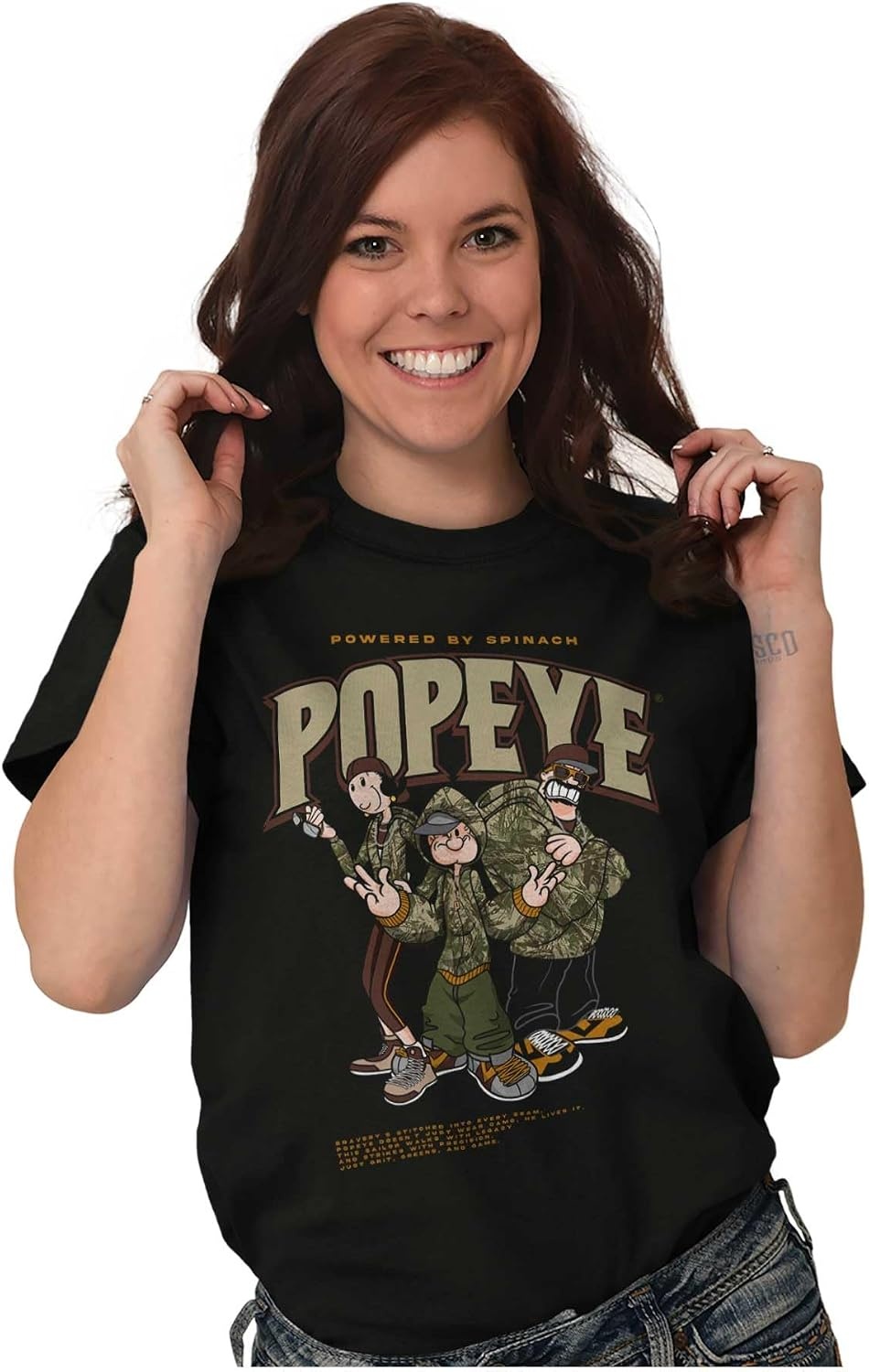 image:imagePopeye Camouflage Cartoon Characters Graphic T Shirt Men or WomenBlack
