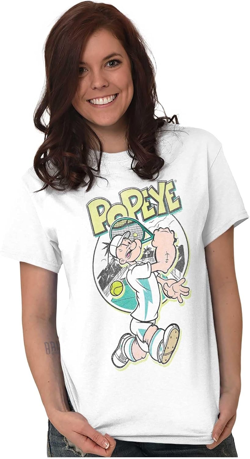 image:imagePopeye Preppy Tennis Player Cartoon Graphic T Shirt Men or WomenWhite