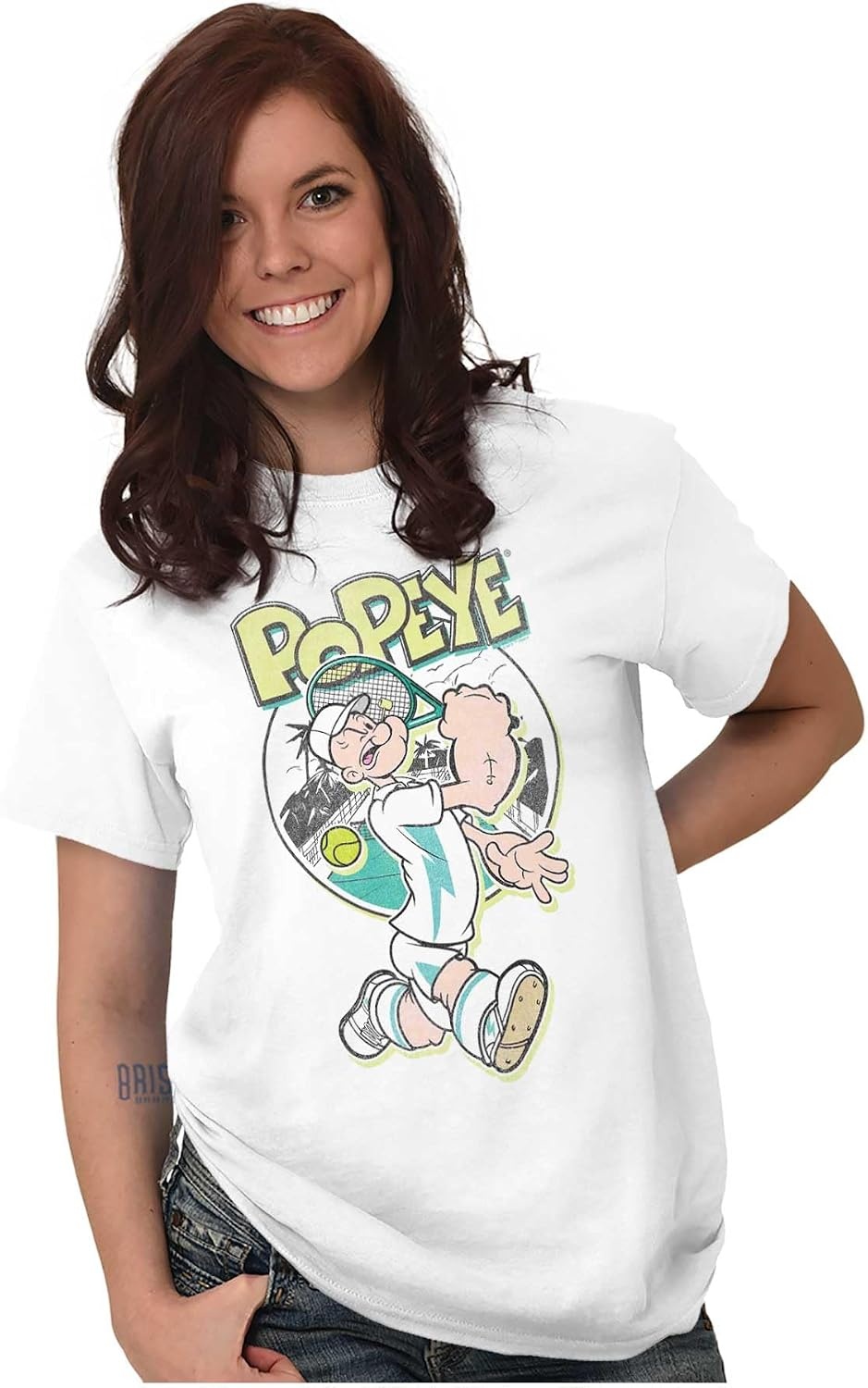 image:imagePopeye Preppy Tennis Player Cartoon Graphic T Shirt Men or WomenWhite