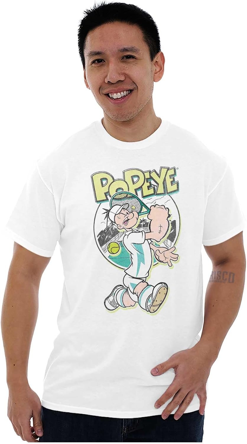 image:imagePopeye Preppy Tennis Player Cartoon Graphic T Shirt Men or WomenWhite