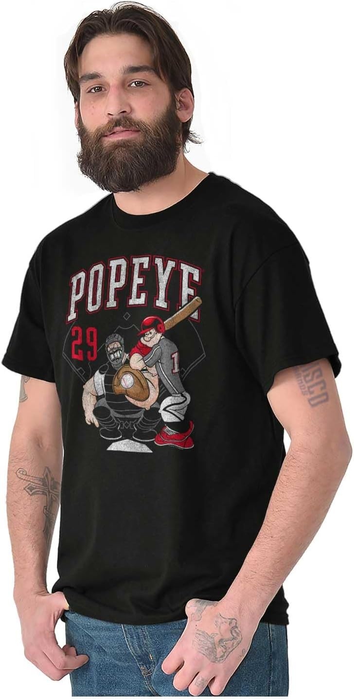 image:imagePopeye Sports Team Baseball Player Game Day Graphic T Shirt Men or WomenBlack Strike