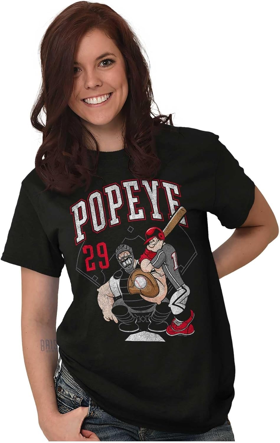 image:imagePopeye Sports Team Baseball Player Game Day Graphic T Shirt Men or WomenBlack Strike