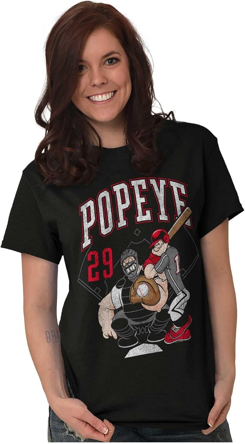 image:imagePopeye Sports Team Baseball Player Game Day Graphic T Shirt Men or WomenBlack Strike