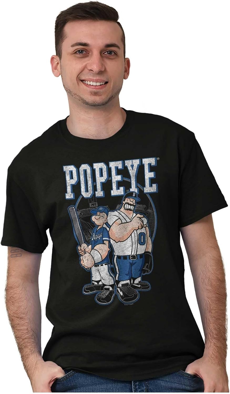 image:imagePopeye Sports Team Baseball Player Game Day Graphic T Shirt Men or WomenBlack Vintage Sportsmanship
