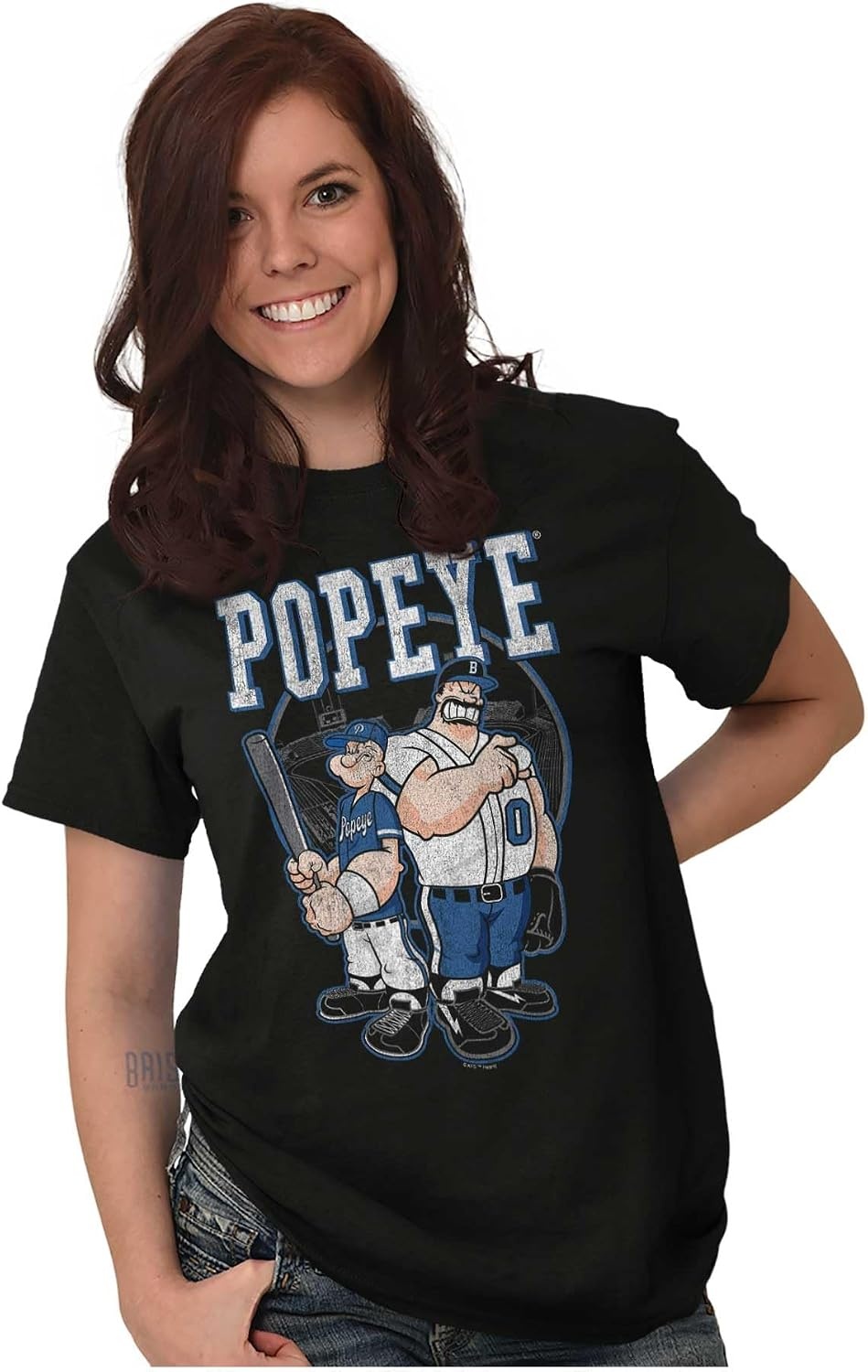 image:imagePopeye Sports Team Baseball Player Game Day Graphic T Shirt Men or WomenBlack Vintage Sportsmanship