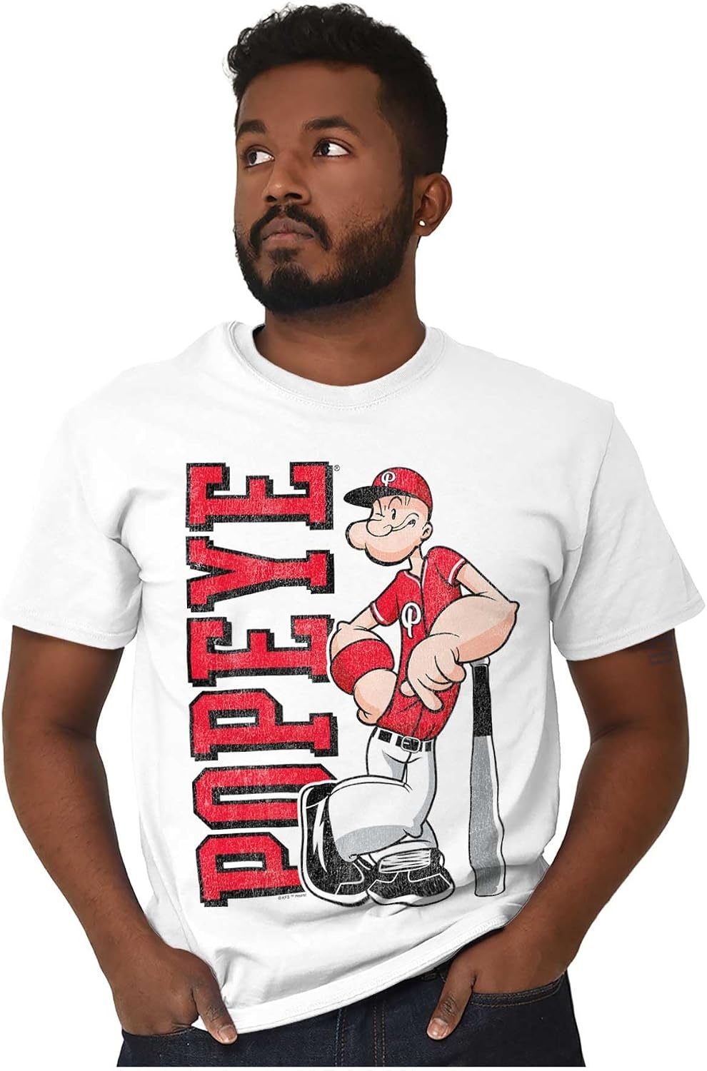 image:imagePopeye Sports Team Baseball Player Game Day Graphic T Shirt Men or WomenWhite Baseball Player