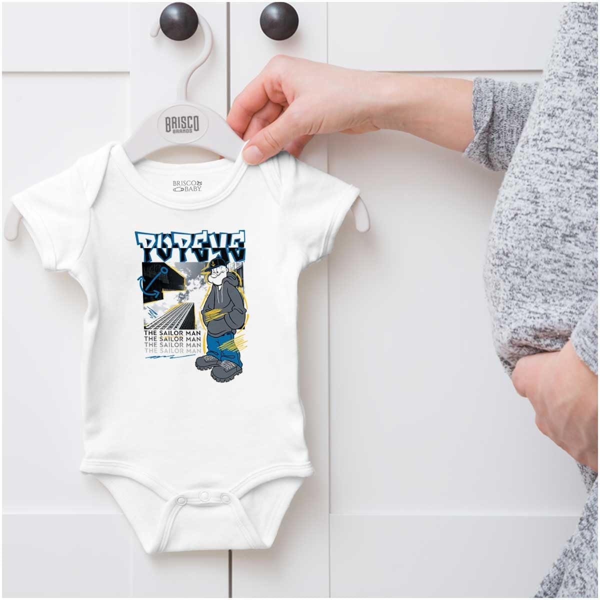 image:imagePopeye Urban City Skyscraper Cartoon Baby Romper Boys or GirlsWhite