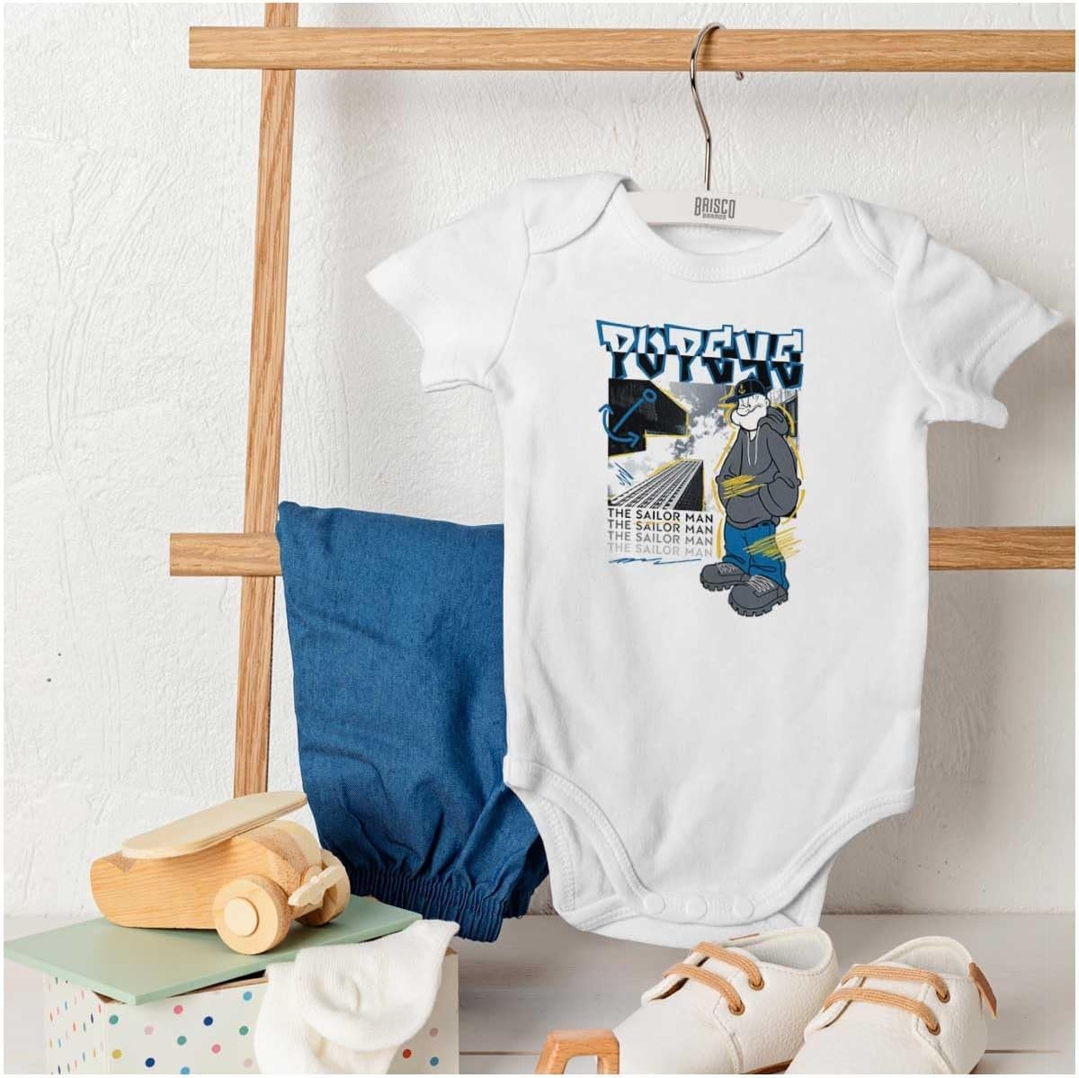 image:imagePopeye Urban City Skyscraper Cartoon Baby Romper Boys or GirlsWhite