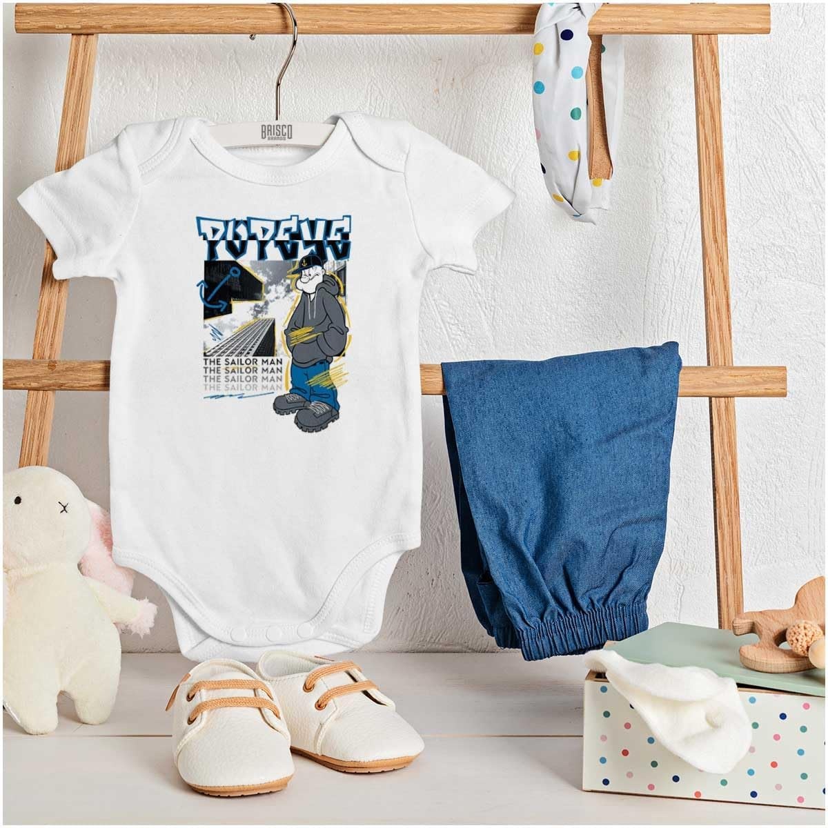 image:imagePopeye Urban City Skyscraper Cartoon Baby Romper Boys or GirlsWhite