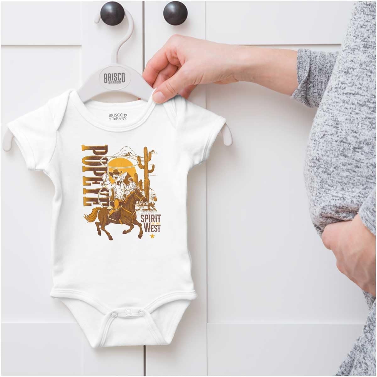 image:imagePopeye Western Desert Cowboy Cartoon Baby Romper Boys or GirlsWhite Spirit of the West