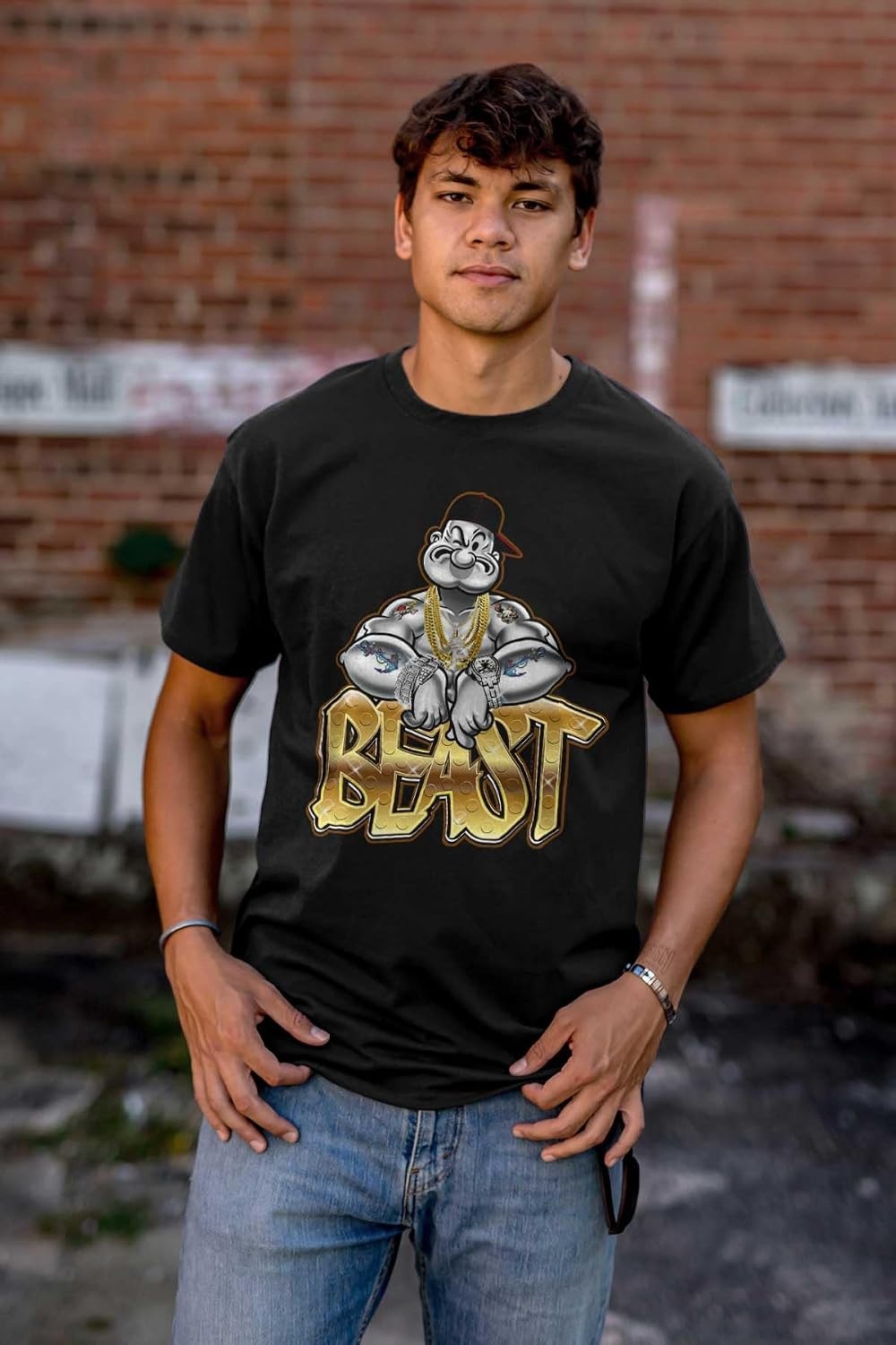 image:imageUrban Popeye Bling Beast Cartoon Graphic T Shirt Men or WomenBlack