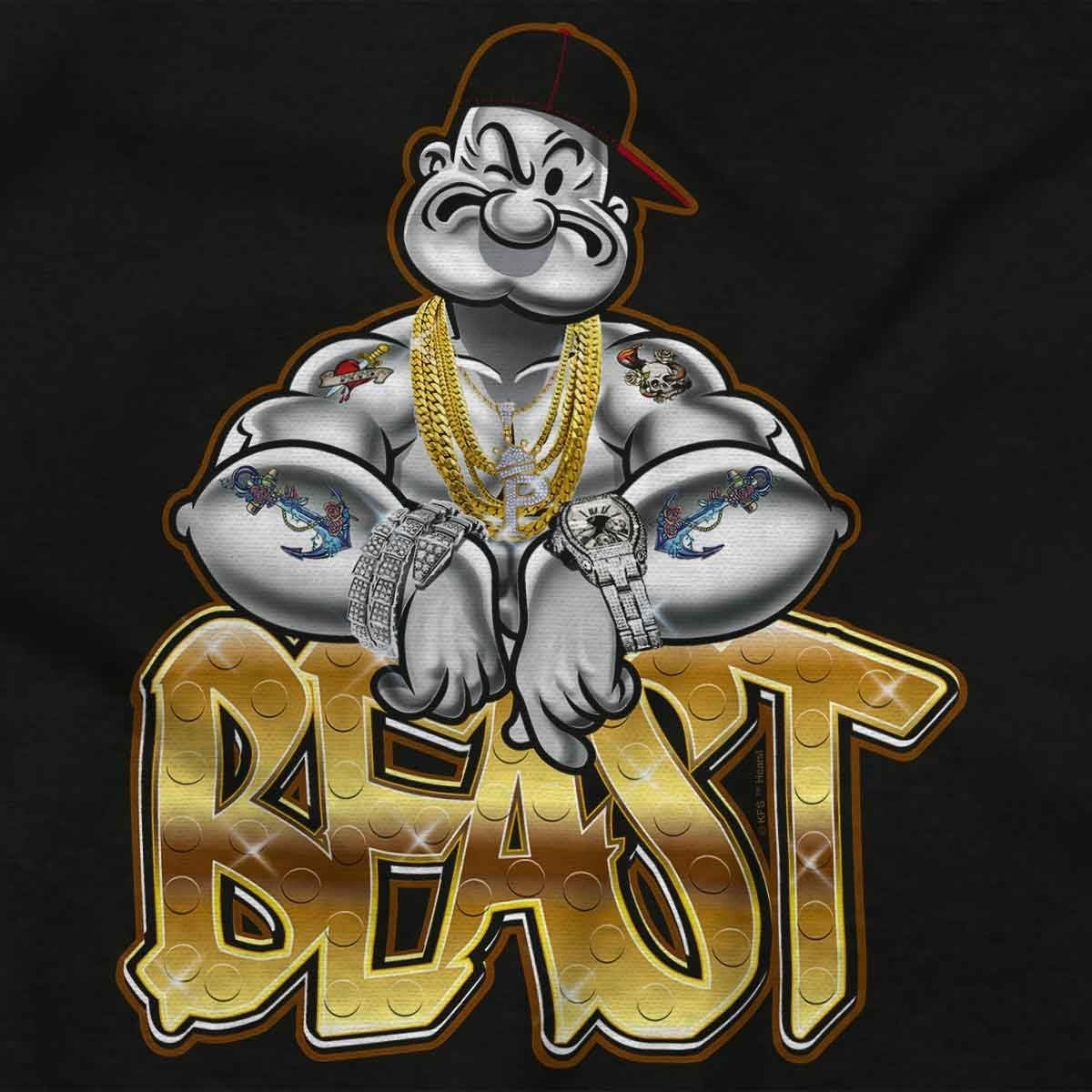 image:imageUrban Popeye Bling Beast Cartoon Graphic T Shirt Men or WomenBlack
