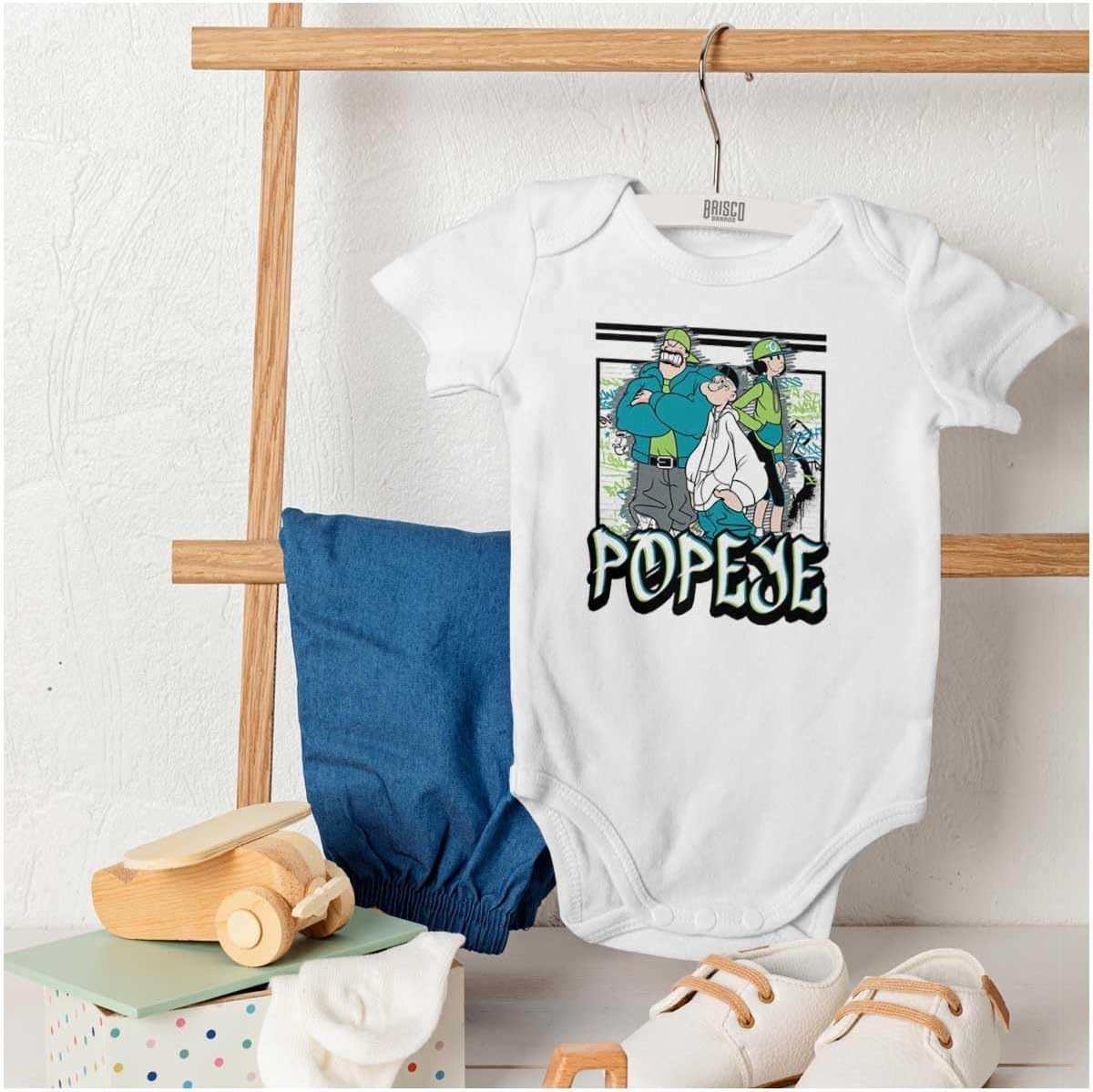 image:imageUrban Popeye Bluto Olive Oyl Cartoons Baby Romper Boys or GirlsWhite