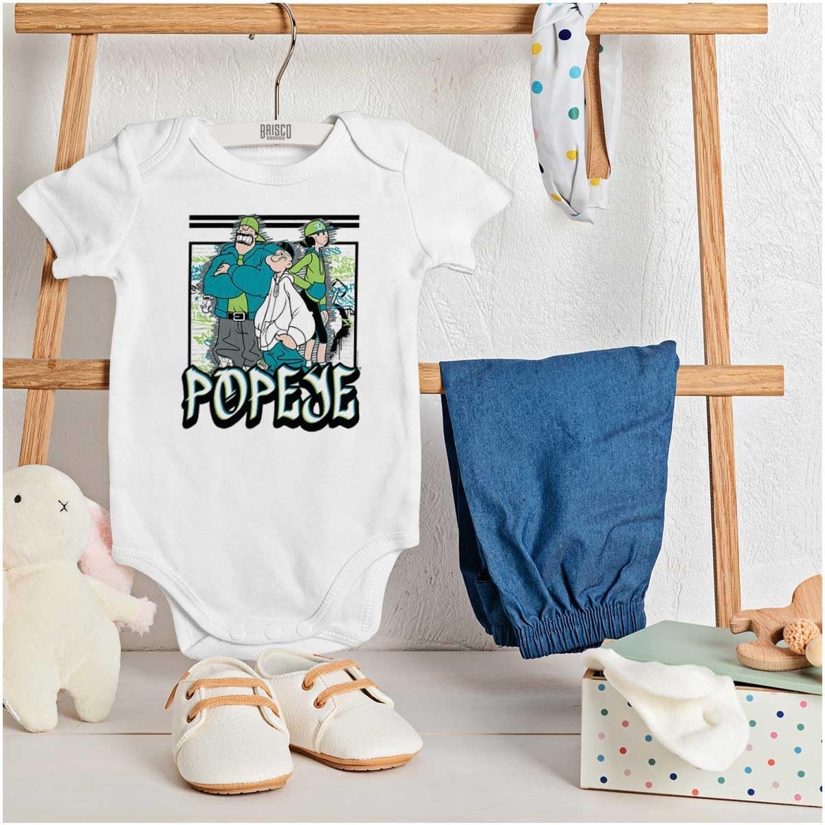 image:imageUrban Popeye Bluto Olive Oyl Cartoons Baby Romper Boys or GirlsWhite