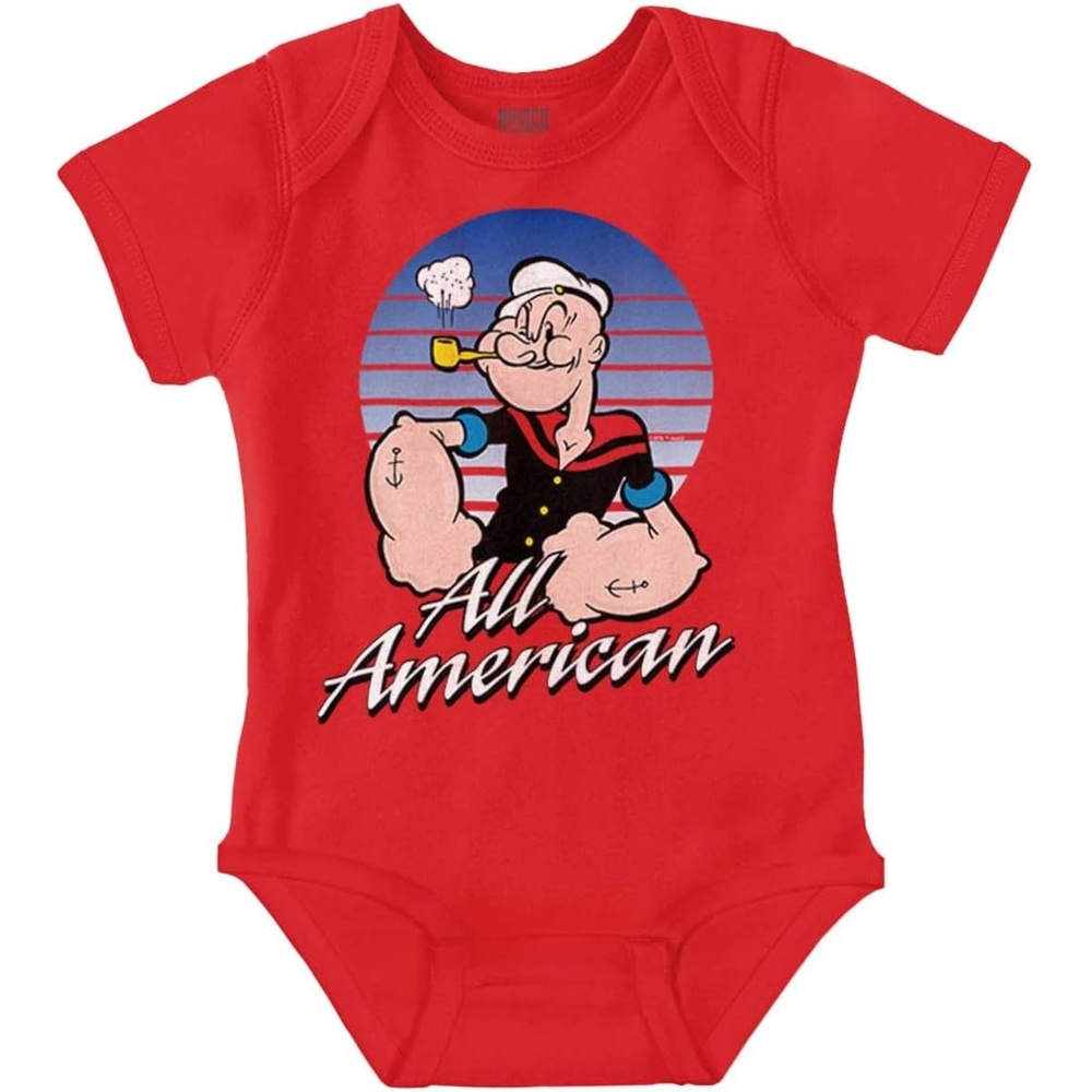 image:imageBrisco Brands All American Popeye The Sailor Man Baby Romper Boys or GirlsRed