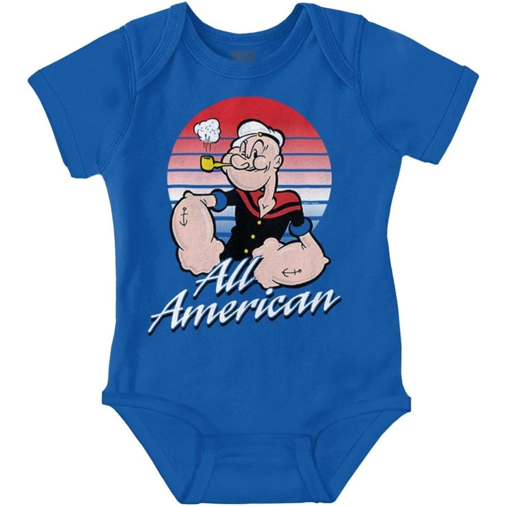 image:imageBrisco Brands All American Popeye The Sailor Man Baby Romper Boys or GirlsRoyal