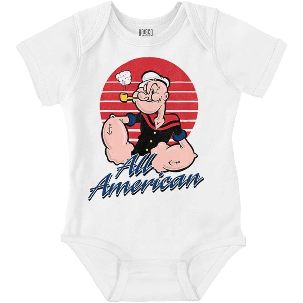 image:imageBrisco Brands All American Popeye The Sailor Man Baby Romper Boys or GirlsWhite