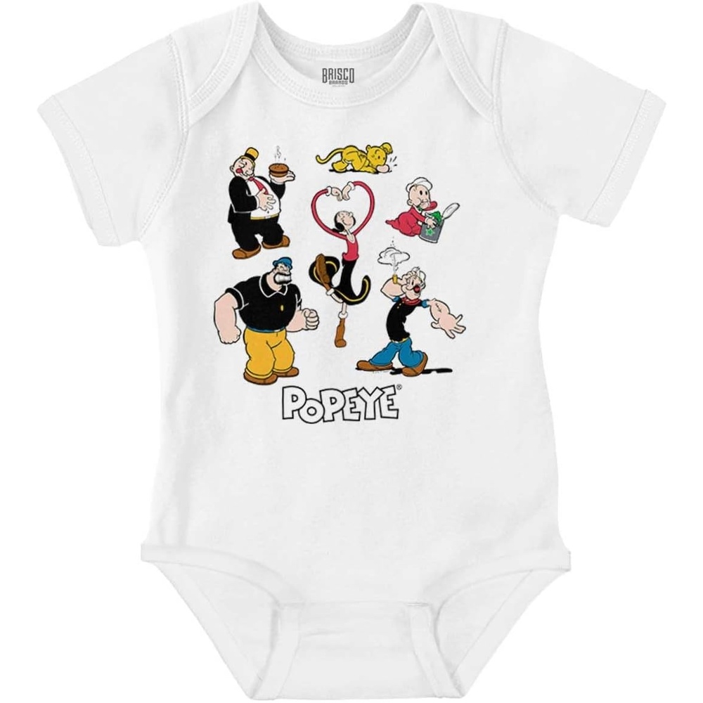 image:imageBrisco Brands Classic Popeye Cartoon Characters Baby Romper Boys or GirlsWhite
