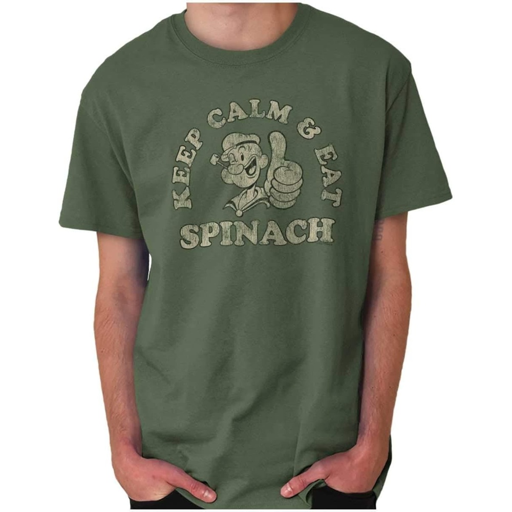 image:imageBrisco Brands Keep Calm and Eat Spinach Popeye Graphic T Shirt Men or WomenMilitary Green