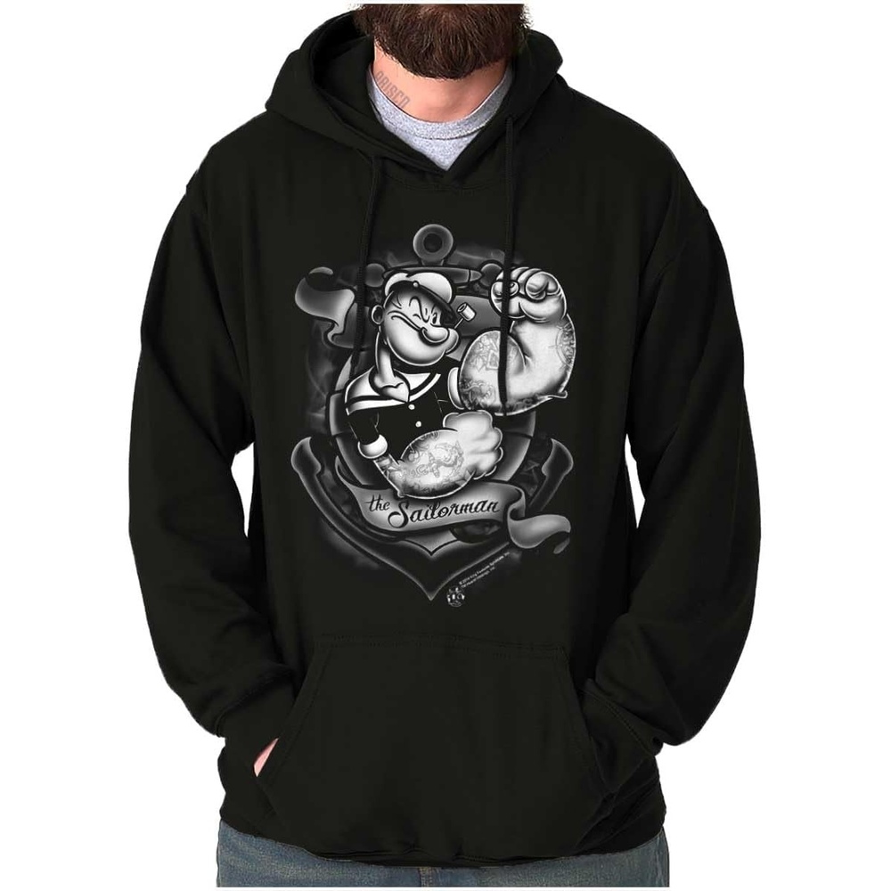 image:imageBrisco Brands Popeye Anchor Tattoo Muscle Flex Hoodie Sweatshirt Women MenBlack