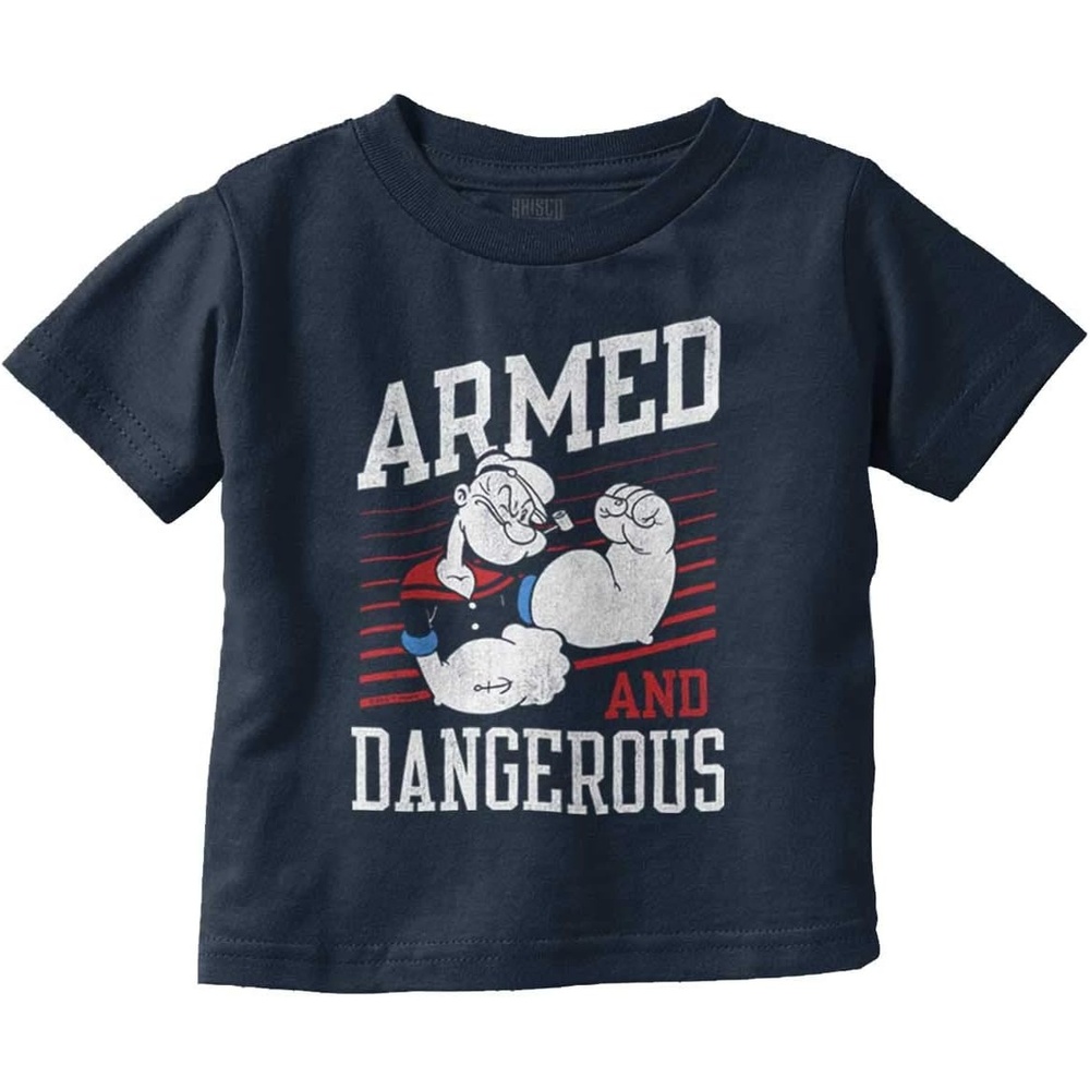 image:imageBrisco Brands Popeye Armed Dangerous Biceps Workout Toddler Boy Girl T ShirtNavy