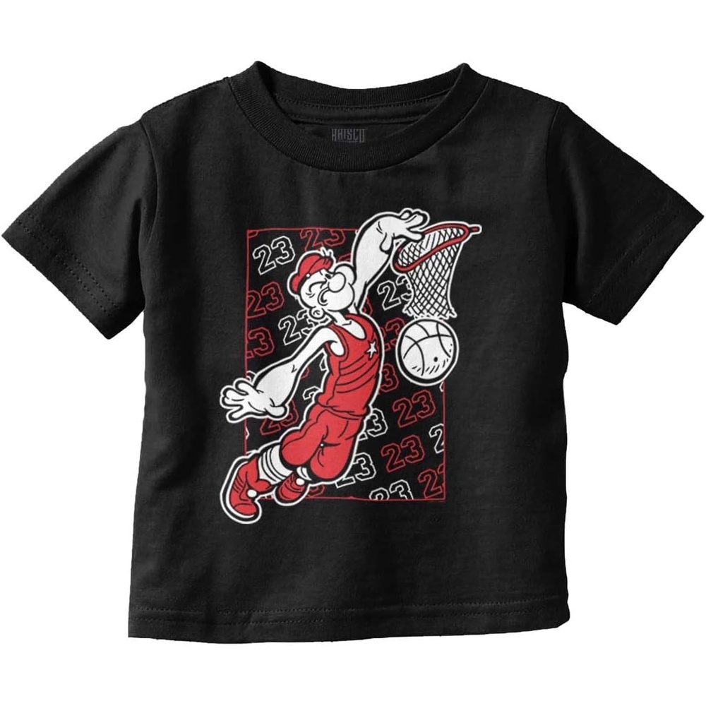 image:imageBrisco Brands Popeye Basketball Dunk Cartoon Toddler Baby Boy T ShirtBlack