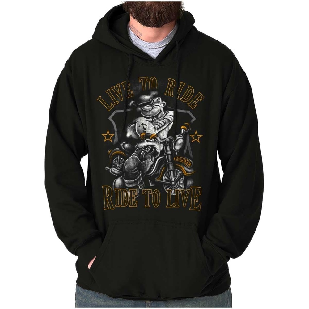 image:imageBrisco Brands Popeye Biker Live To Ride Cartoon Hoodie Sweatshirt Women MenBlack