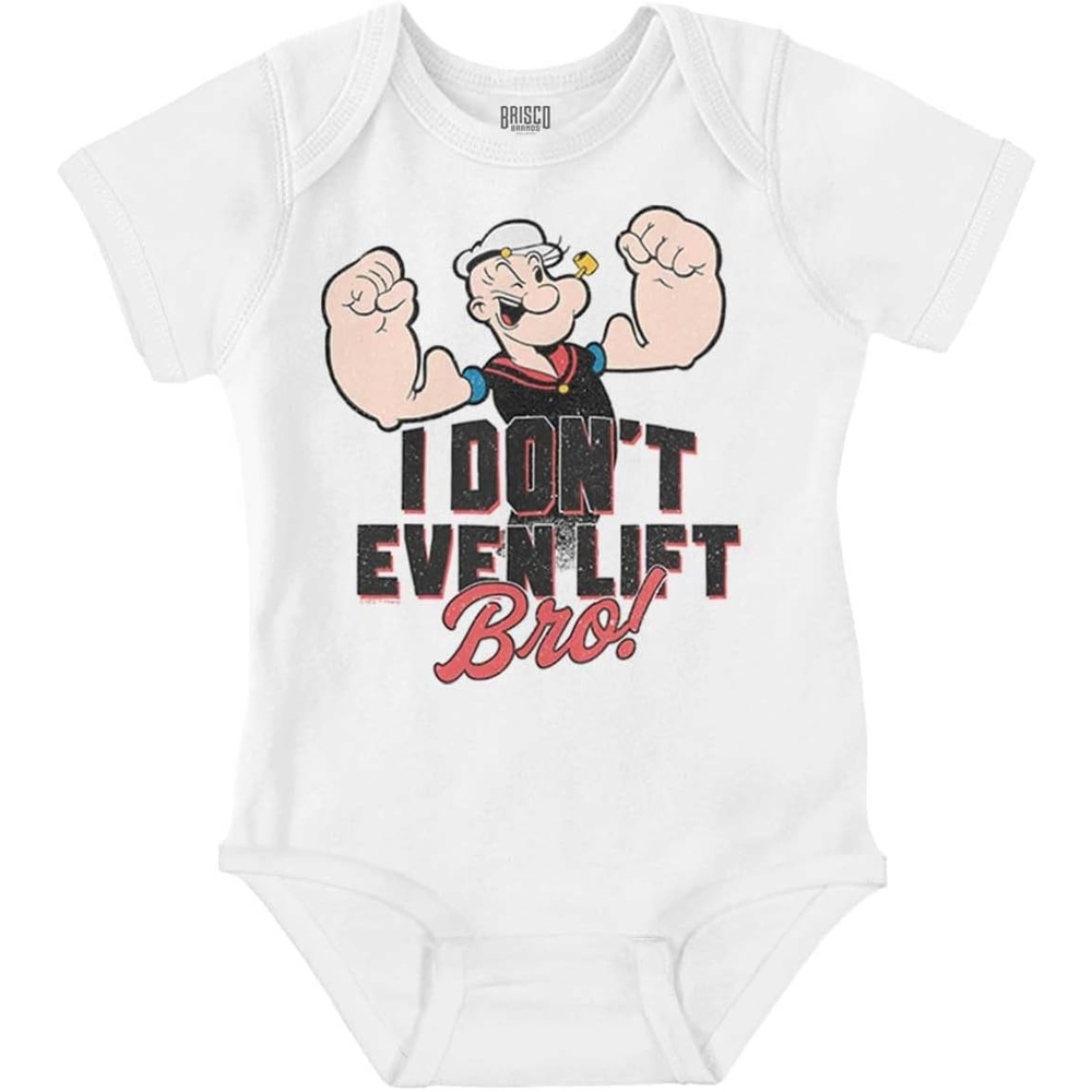 image:imageBrisco Brands Popeye I Dont Even Lift Bro Funny Baby Romper Boys or GirlsWhite