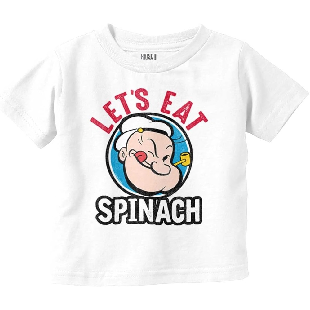 image:imageBrisco Brands Popeye Lets Eat Spinach Cool Retro Toddler Boy Girl T ShirtWhite