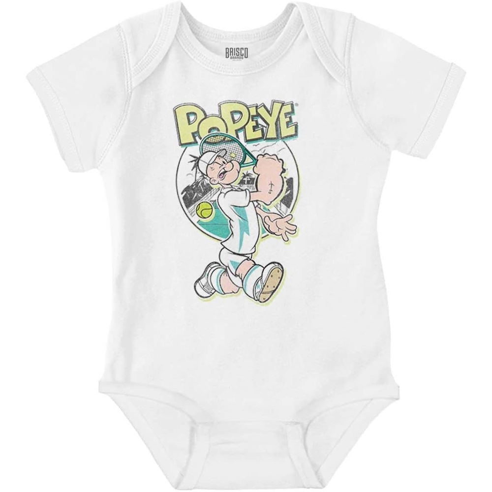 image:imageBrisco Brands Popeye Preppy Tennis Player Cartoon Baby Romper Boys or GirlsWhite