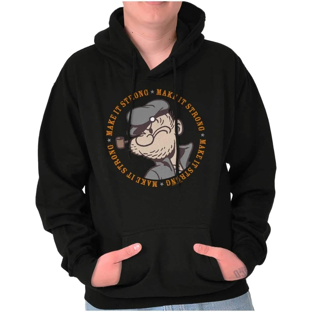 image:imageBrisco Brands Popeye Sailor Make It Strong Quote Hoodie Sweatshirt Women MenBlack
