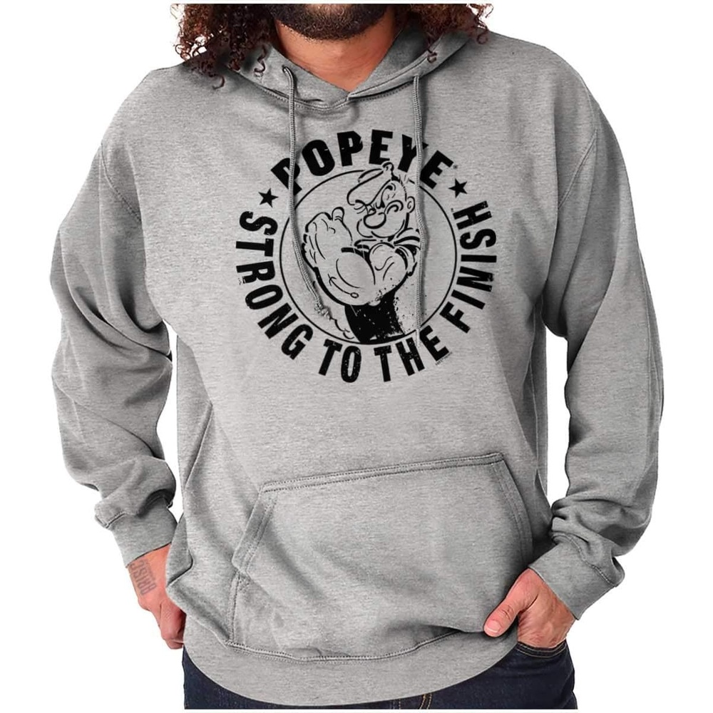 image:imageBrisco Brands Popeye Strong To The Finish Flexing Hoodie Sweatshirt Women MenSport Grey