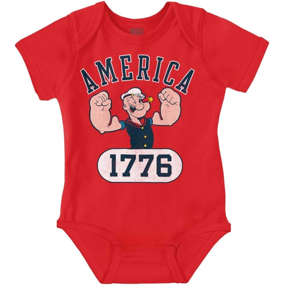 image:imageBrisco Brands Popeye The Sailor Man America 1776 Baby Romper Boys or GirlsRed