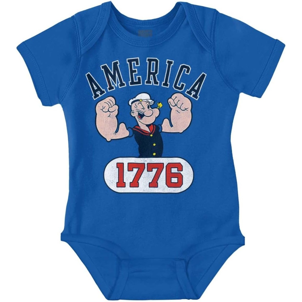 image:imageBrisco Brands Popeye The Sailor Man America 1776 Baby Romper Boys or GirlsRoyal