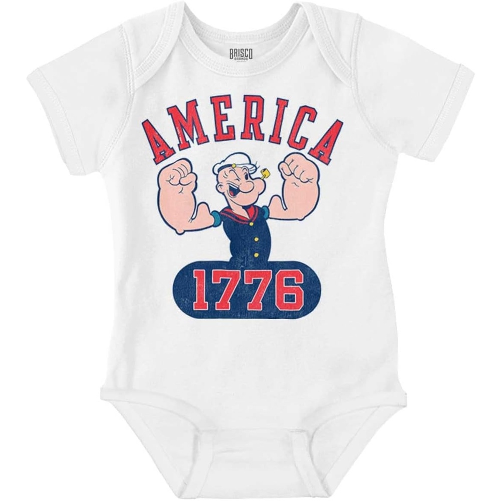 image:imageBrisco Brands Popeye The Sailor Man America 1776 Baby Romper Boys or GirlsWhite