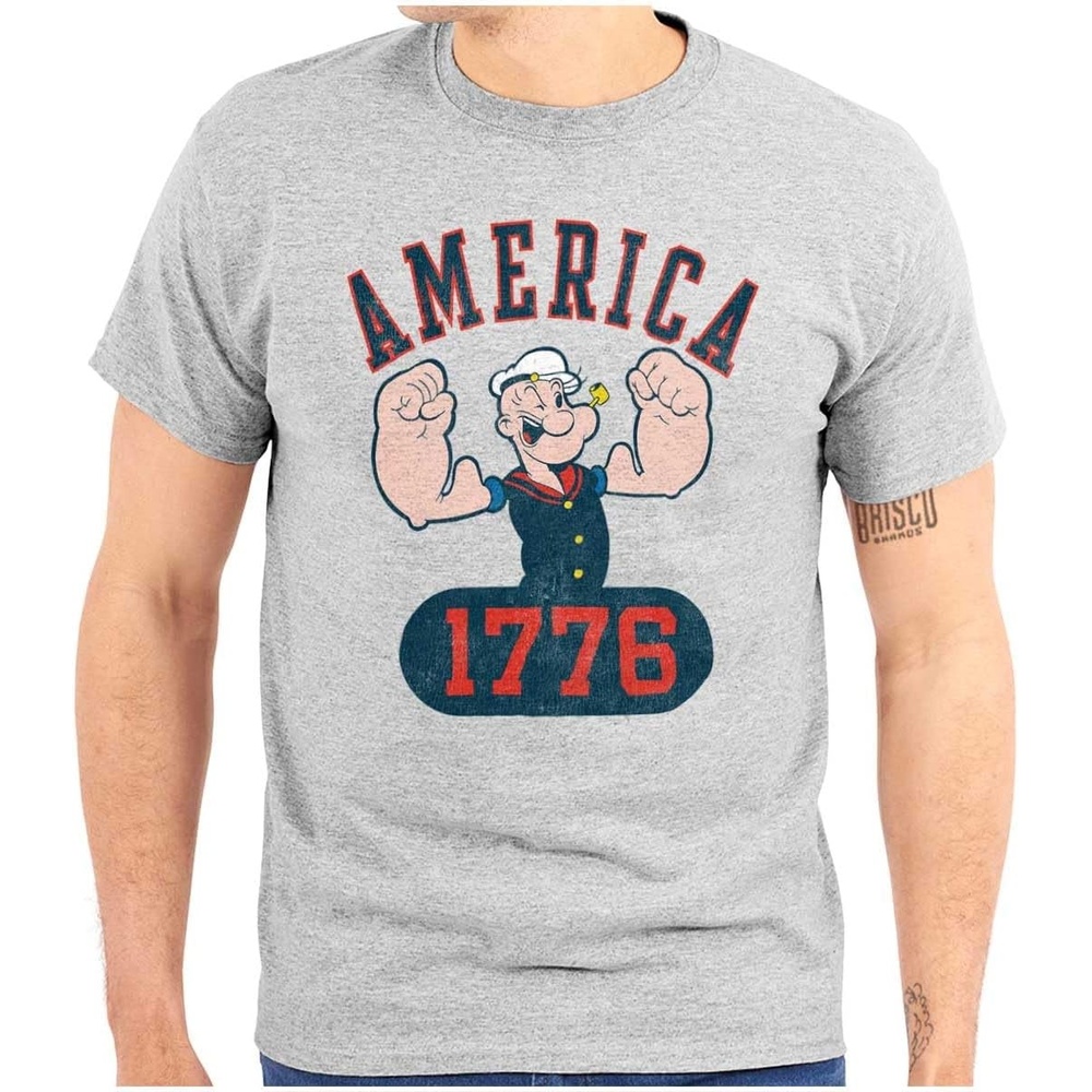 image:imageBrisco Brands Popeye The Sailor Man America 1776 Graphic T Shirt Men or WomenSport Grey