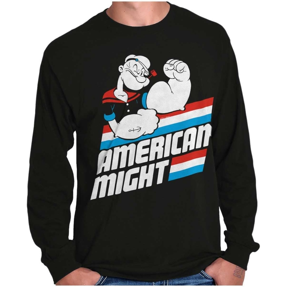 image:imageBrisco Brands Popeye The Sailor Man American Might Long Sleeve Tshirt Men WomenBlack