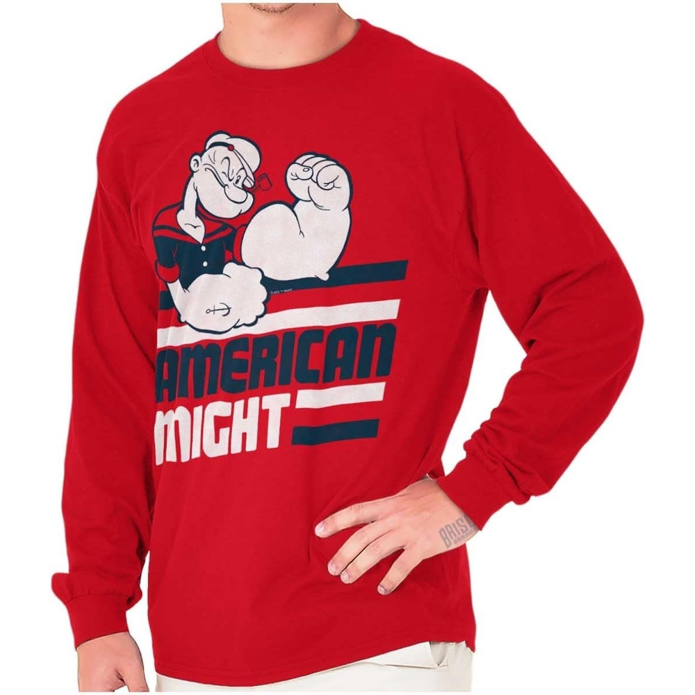 image:imageBrisco Brands Popeye The Sailor Man American Might Long Sleeve Tshirt Men WomenRed