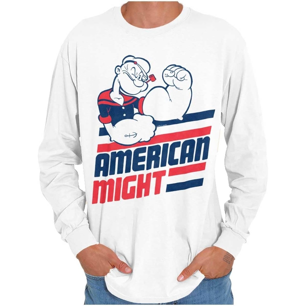 image:imageBrisco Brands Popeye The Sailor Man American Might Long Sleeve Tshirt Men WomenWhite