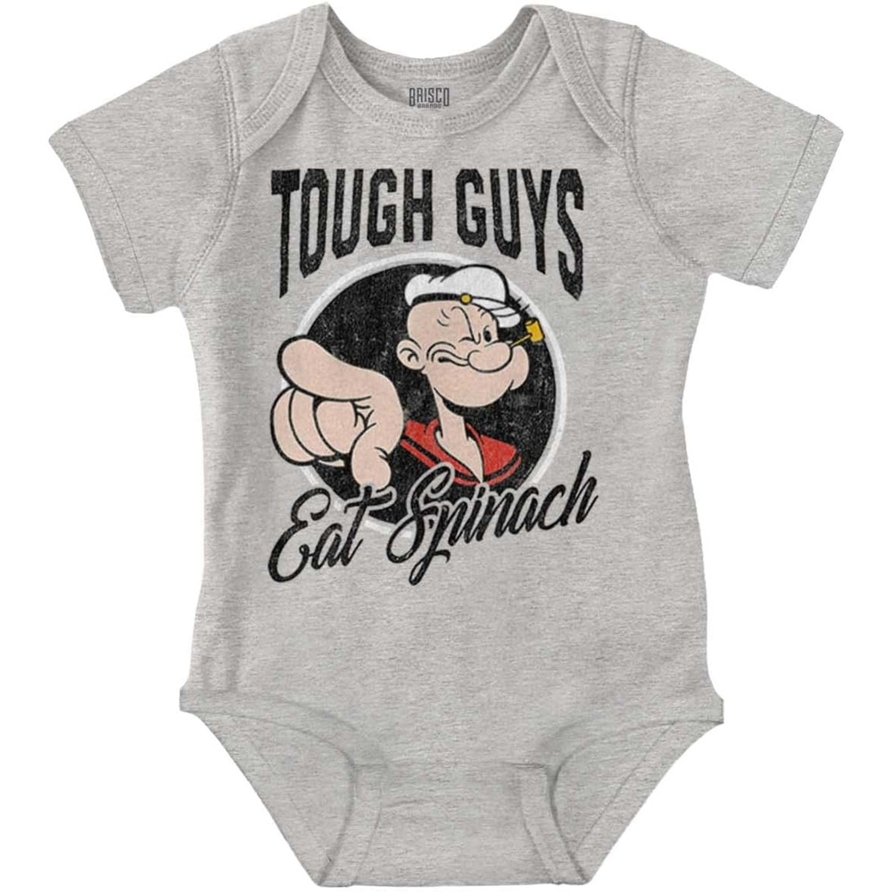 image:imageBrisco Brands Popeye Tough Guys Eat Spinach Funny Baby Bodysuit Jumper BoysHeather
