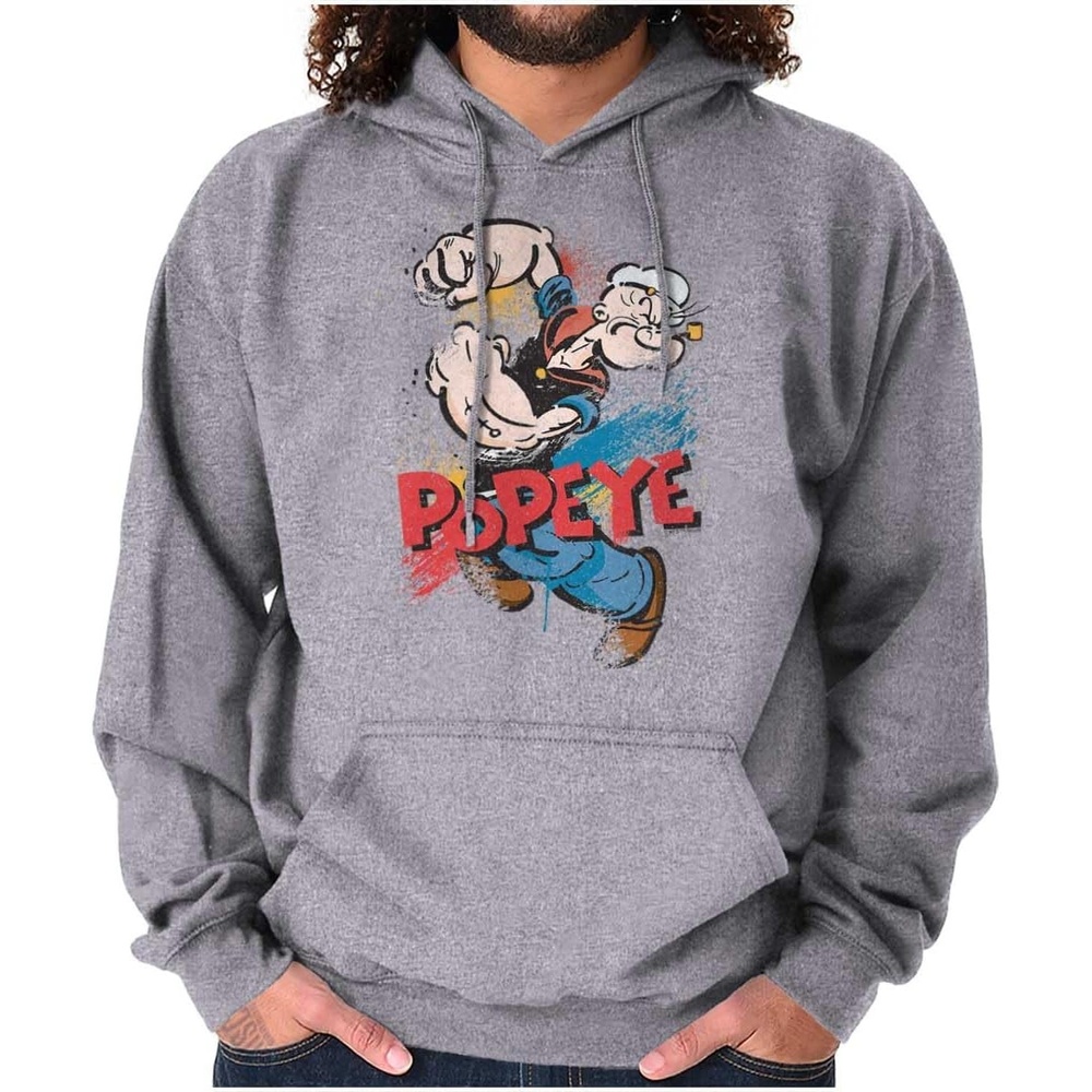 image:imageBrisco Brands Popeye the Sailor Retro Cartoon Comic Hoodie Sweatshirt Women MenSport Grey