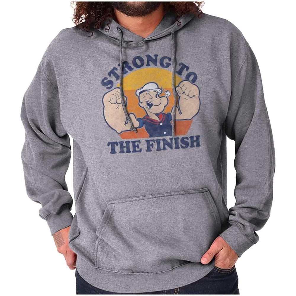 image:imageBrisco Brands Strong To The Finish Popeye Sailor Hoodie Sweatshirt Women MenSport Grey