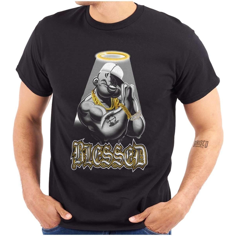image:imageBrisco Brands Urban Popeye Blessed Angel Cartoon Graphic T Shirt Men or WomenBlack