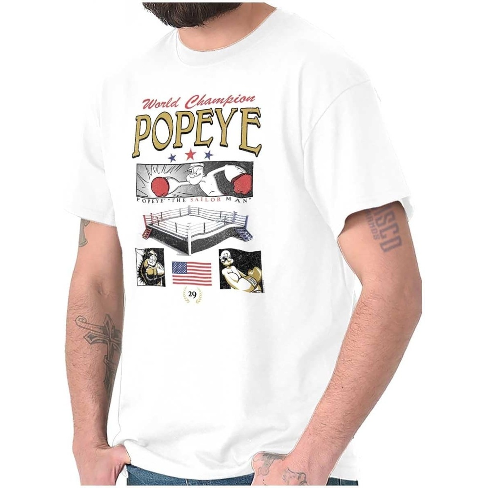 image:imagePopeye Boxing Champion Fight Poster Graphic T Shirt Men or WomenWhite  World Champion Popeye