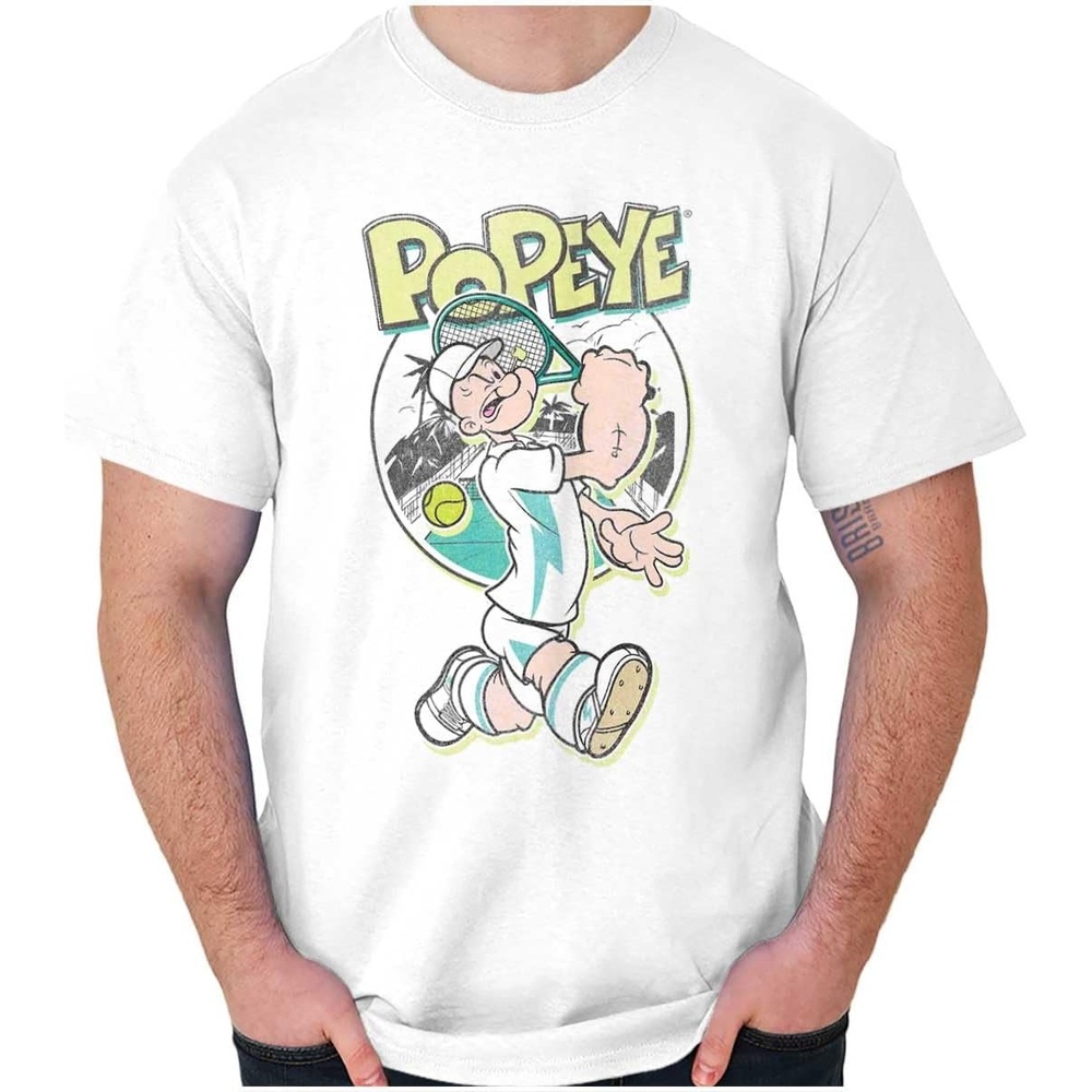 image:imagePopeye Preppy Tennis Player Cartoon Graphic T Shirt Men or WomenWhite